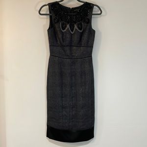 ANTONIO MELANI evening dress. Size 0. Dark grey, metallic sheen,beaded neckline.